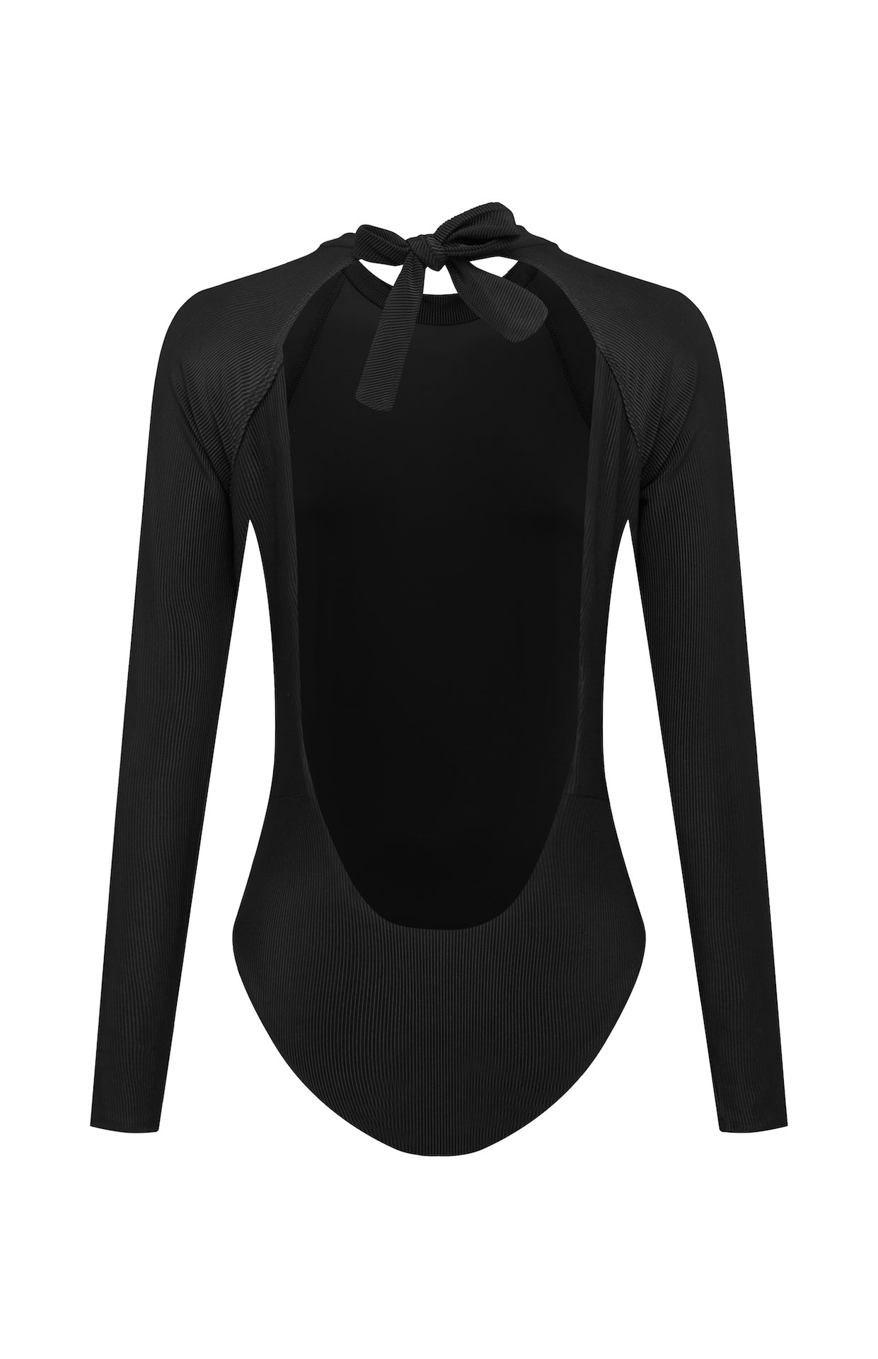 Billie | Sustainable One Piece Swimsuit - Long Sleeve - Jet -rib flat lay back| ABYSSE