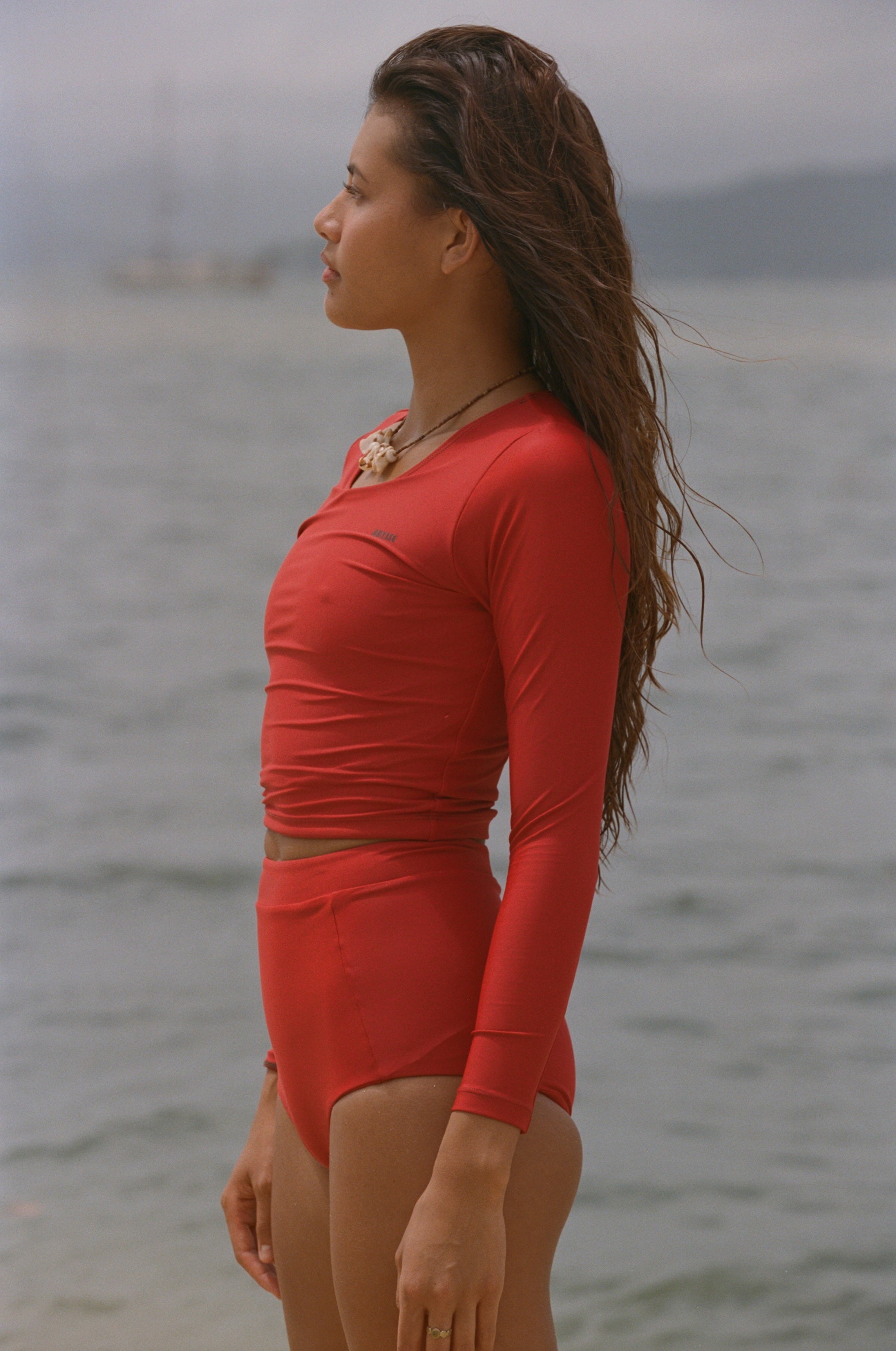 Poppler Crop Rash Guard Top - Lava | Sustainable