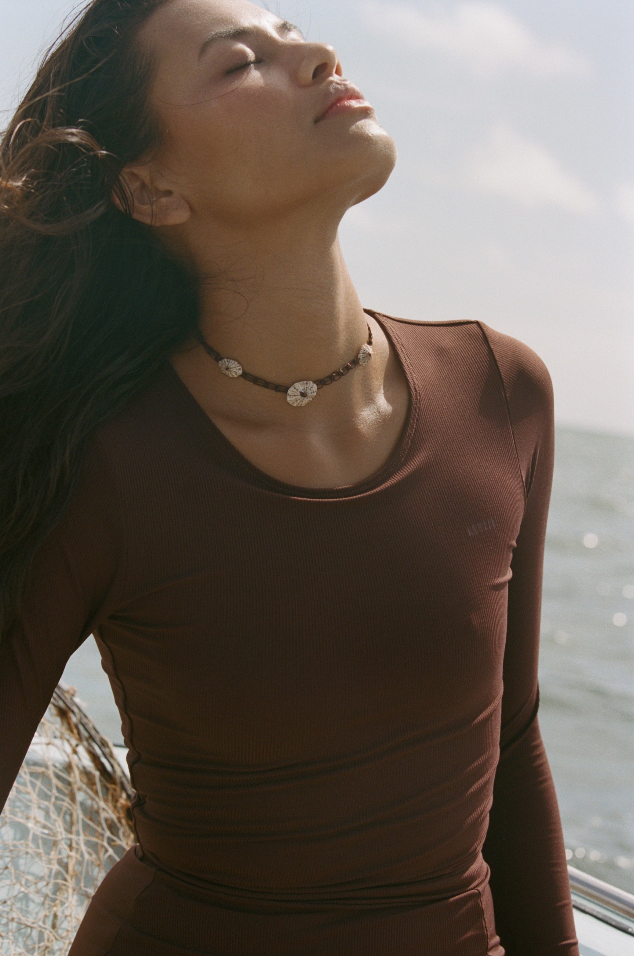 Poppler Crop Rash Guard Top - Coco Rib | Sustainable Swimwear