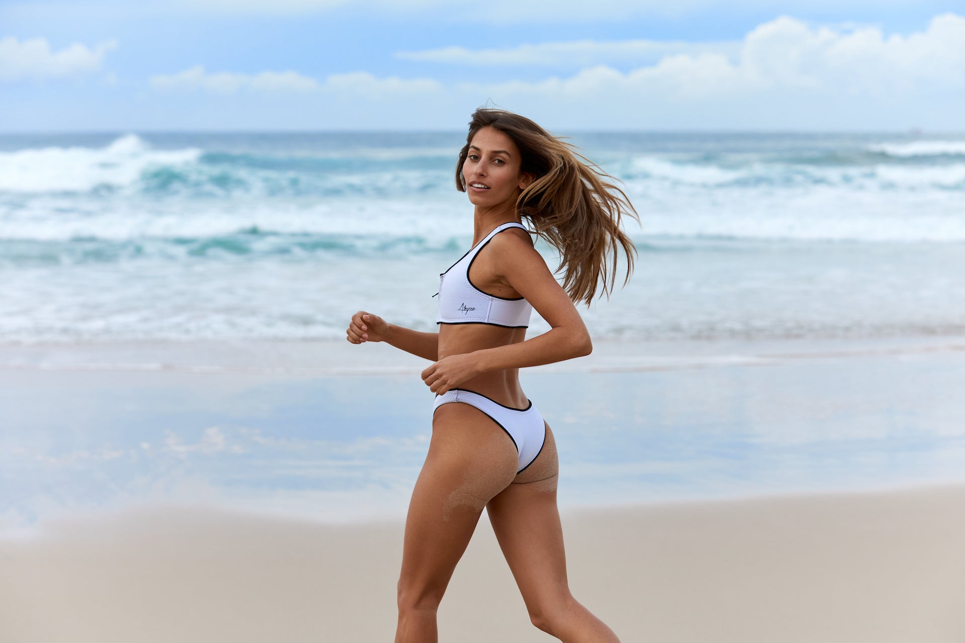 Small neoprene Bikini bottom white, made to pop underwater. Made from premium YAMAMOTO Limestone Neoprene in 2mm- more eco-friendly option than traditional petroleum based neoprene.