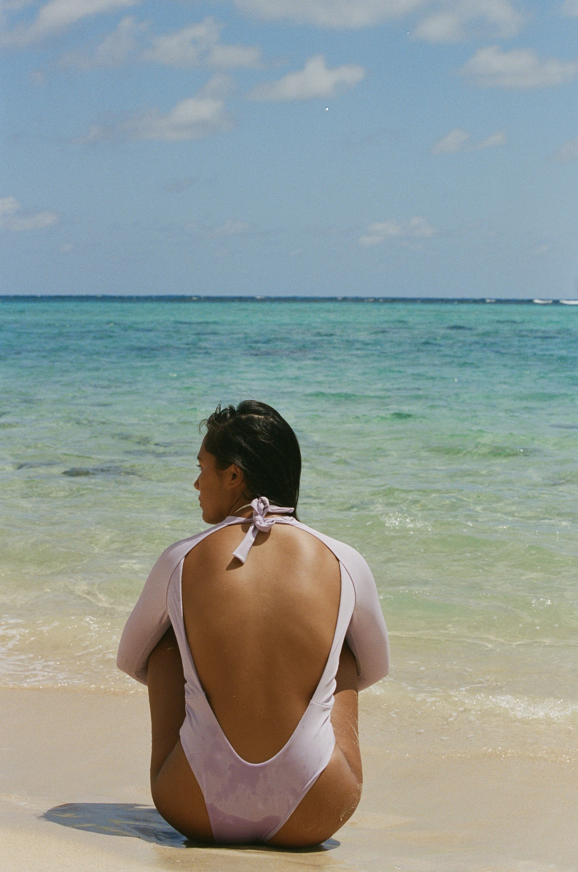 Billie - Lilac Rib | Long Sleeve One-Piece Made From Recycled Material back | Abysse