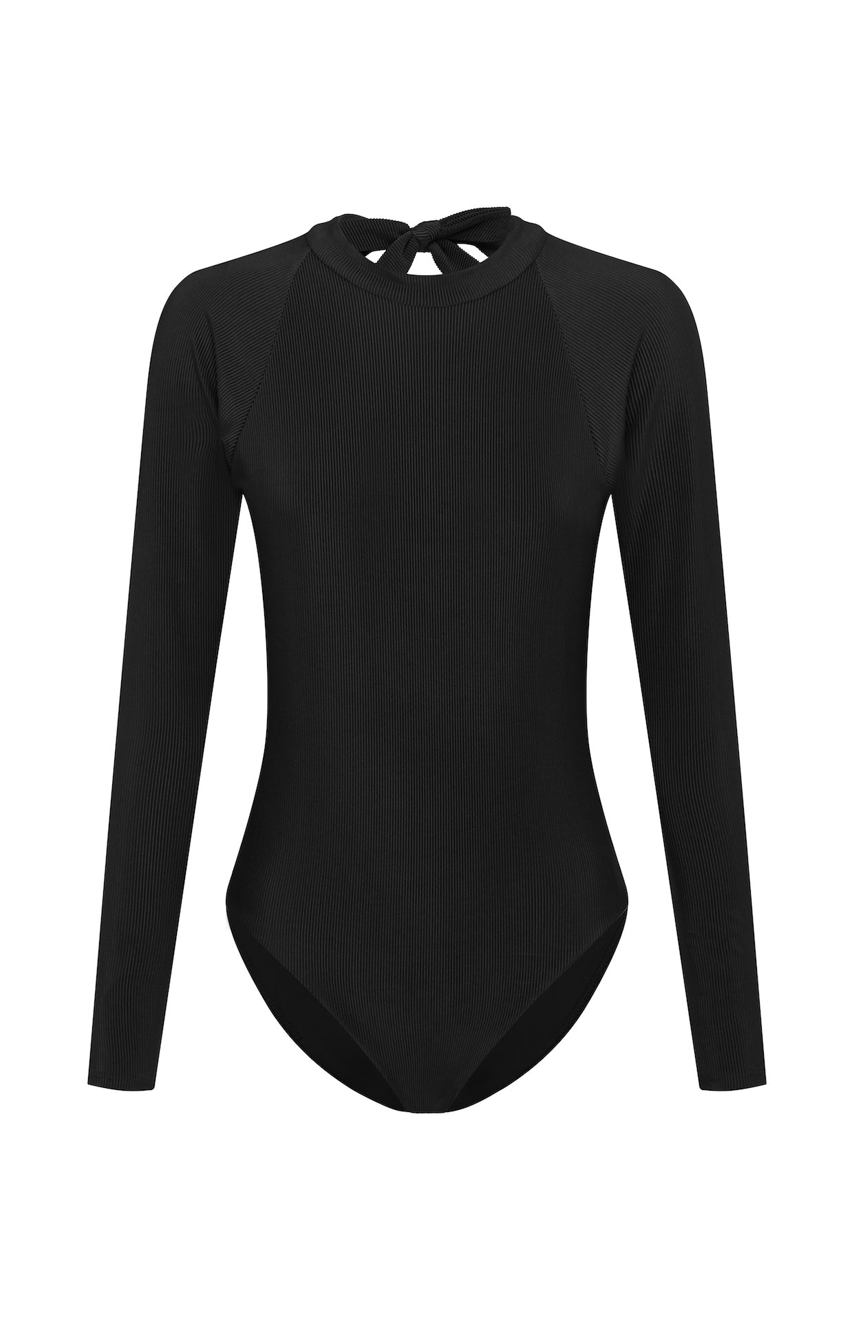 Billie | Sustainable One Piece Swimsuit - Long Sleeve - Jet -rib flat lay front| ABYSSE 