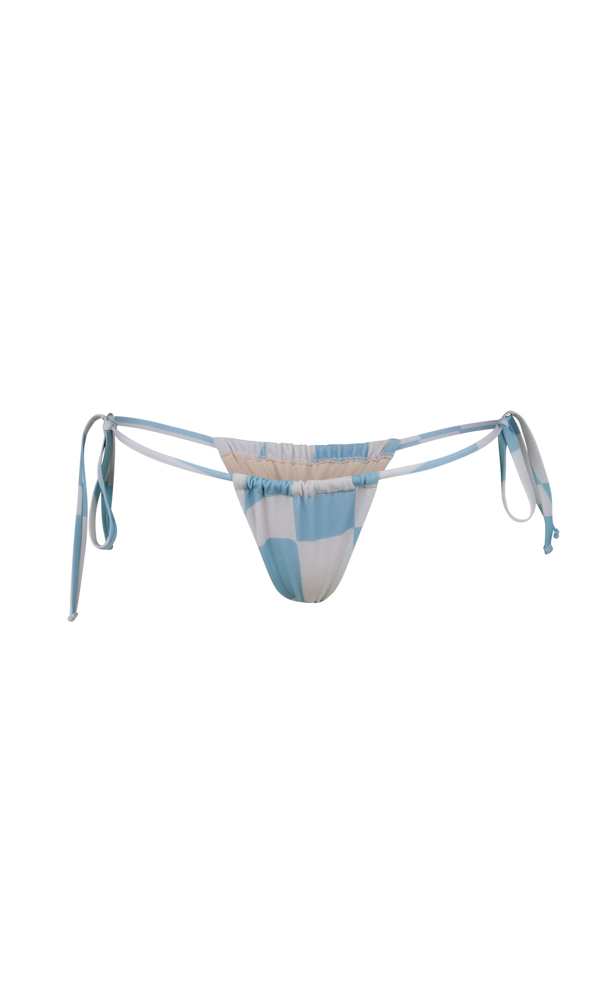 Misty Cheeky Bikini Bottom Adjustable String Ties - Shimmer- Blue checkers| ABYSSE